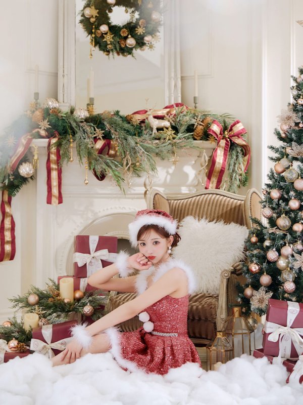 画像33: 【一部予約商品/11月中旬発送予定】【サンタコス 4点セット】【XS-XLサイズ/3カラー】ラメツイードミニワンピースサンタ[YMT]