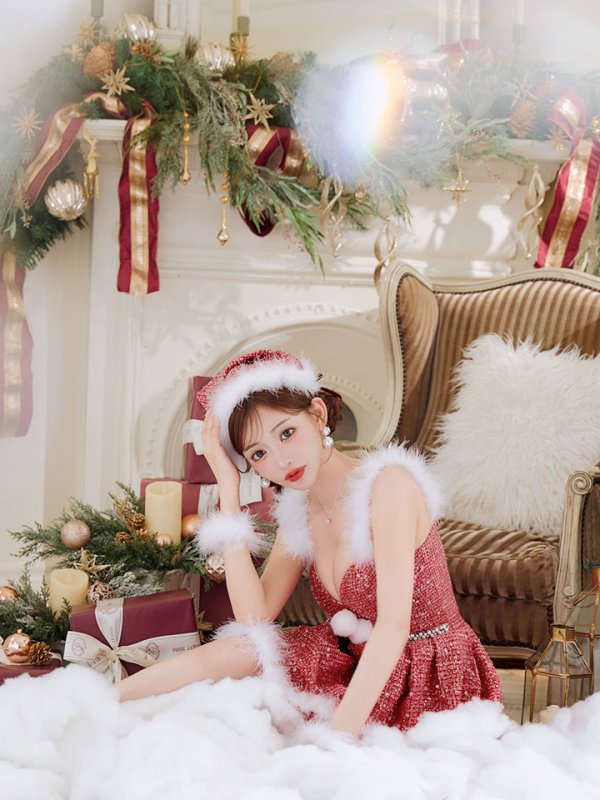 画像36: 【一部予約商品/11月中旬発送予定】【サンタコス 4点セット】【XS-XLサイズ/3カラー】ラメツイードミニワンピースサンタ[YMT]