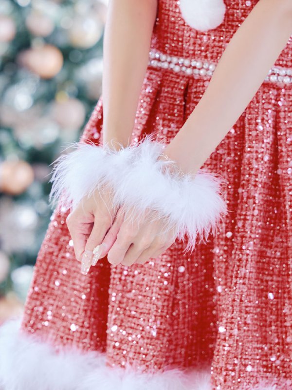 画像36: 【一部予約商品/11月中旬発送予定】【サンタコス 4点セット】【XS-XLサイズ/3カラー】ラメツイードミニワンピースサンタ[YMT]