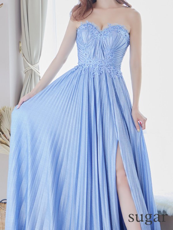 画像8: Lサイズあり【JEAN MACLEAN/ジャンマクレーン】プリーツ/ ベア/ スリット/ Aライン/ ロングドレス/ キャバドレス long[OF2A]