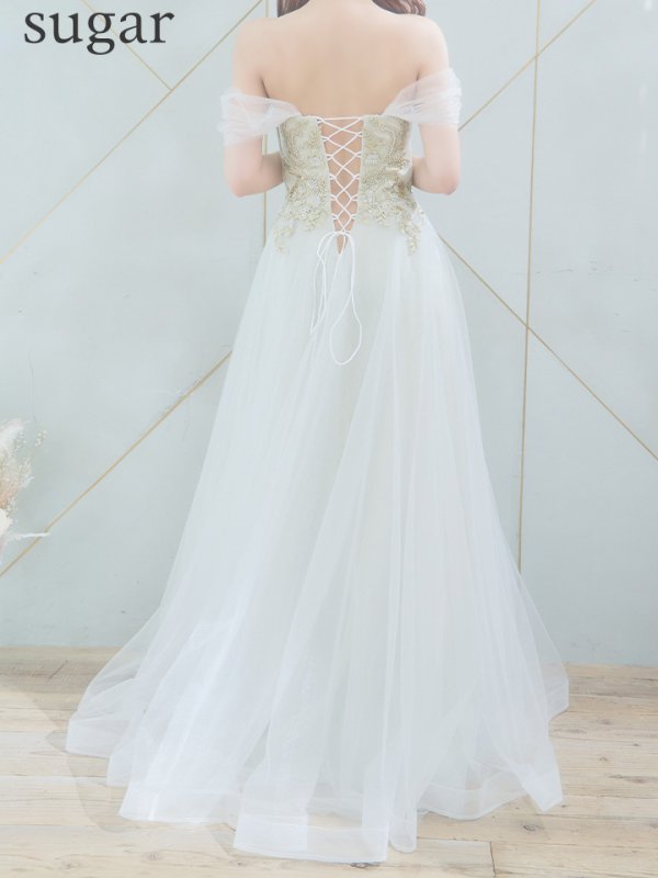 画像9: Lサイズあり【JEAN MACLEAN/ジャンマクレーン】ベア/ オフショル/ ワンショル/ 3way/ ゴールドレース/ フラワー刺繍レース/ プリンセス/ ロングドレス/ キャバドレス long[OF2A]