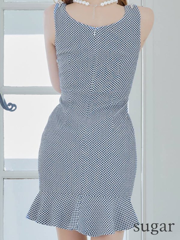 画像11: XSサイズあり【IRMA/イルマ】マーメイド/ フリル/ ギンガムチェック/ ビジュー/ タック/ カットアウト/ ストレッチ/ タイト/ ミニドレス/ キャバドレス【HC02】