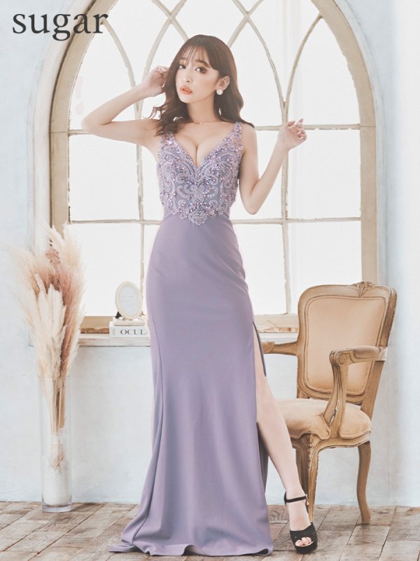 画像7: Lサイズあり【IRMA/イルマ】 フラワー刺繍/ ノースリーブ/ スリット/ ワンカラー/ ストレッチ/ ロングドレス/ キャバドレス long[OF2A]