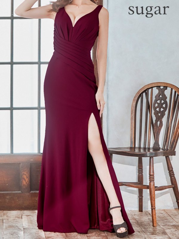 画像17: S-Lサイズあり【JEAN MACLEAN/ジャンマクレーン】シンプル/ ワンカラー/ スリット/ タック/ ノースリーブ/ タイト/ ロングドレス/ キャバドレスlong[OF2A]