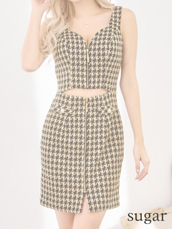 画像8: XSサイズあり【IRMA/イルマ】フロントジップ/ ビスチェ/ ウエストカット/ パールボタン/ ストレッチ/ タイト/ ミニドレス/ キャバドレス【HC02】