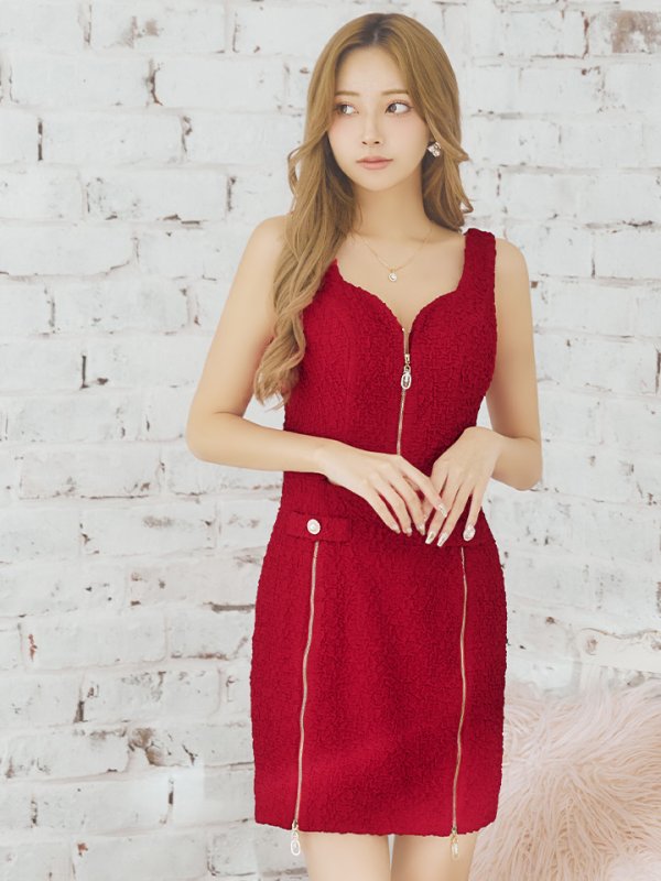 画像9: XSサイズあり【IRMA/イルマ】ウエストカット/ フロントジップ/ ノースリーブ/ ワンカラー/ タイト/ ミニドレス/ キャバドレス【HC02】