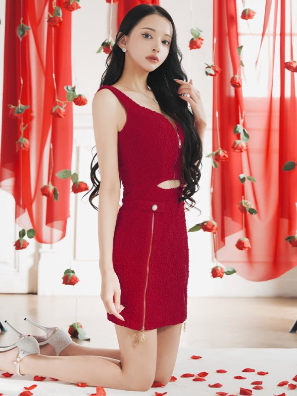 画像4: XSサイズあり【IRMA/イルマ】ウエストカット/ フロントジップ/ ノースリーブ/ ワンカラー/ タイト/ ミニドレス/ キャバドレス【HC02】