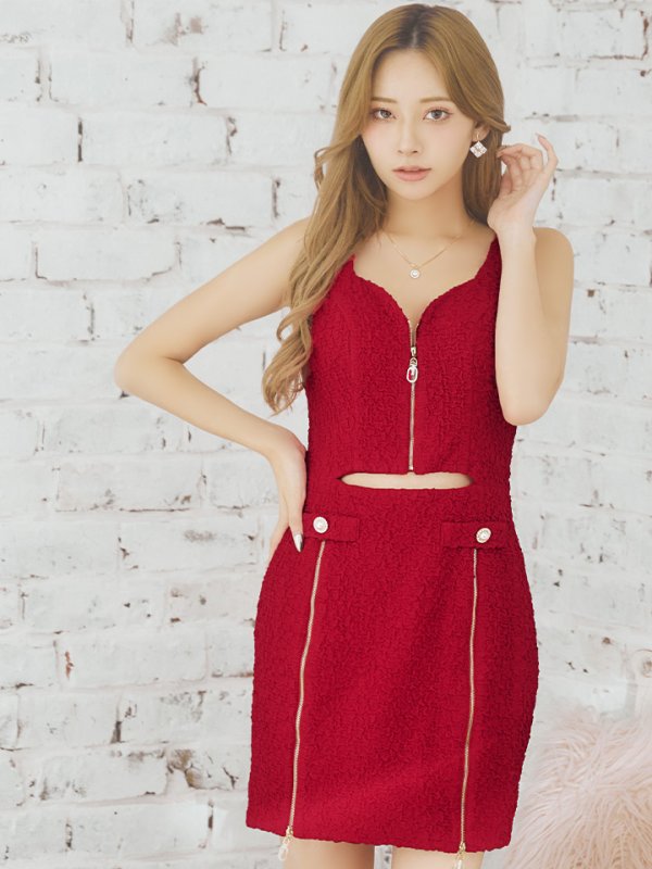 画像10: XSサイズあり【IRMA/イルマ】ウエストカット/ フロントジップ/ ノースリーブ/ ワンカラー/ タイト/ ミニドレス/ キャバドレス【HC02】