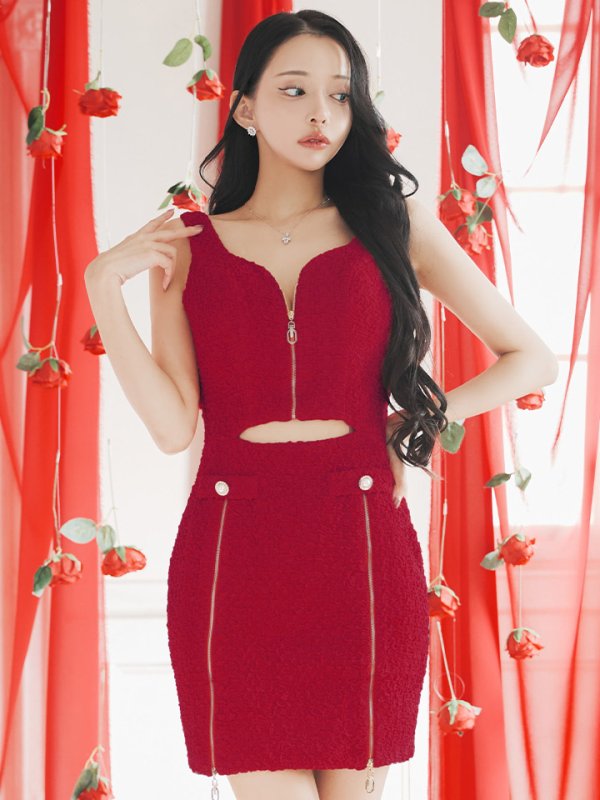 画像5: XSサイズあり【IRMA/イルマ】ウエストカット/ フロントジップ/ ノースリーブ/ ワンカラー/ タイト/ ミニドレス/ キャバドレス【HC02】