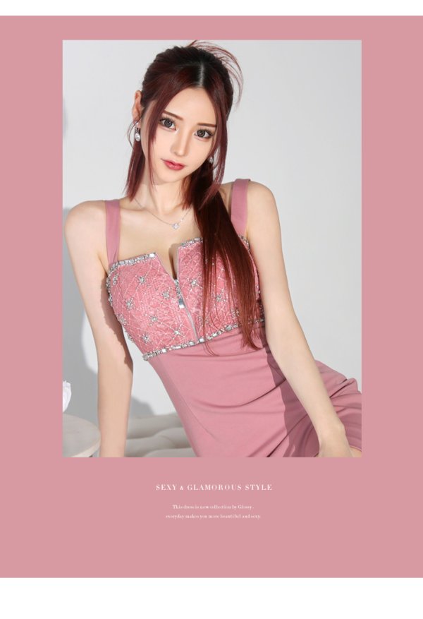 画像7: XSサイズあり【Glossy/グロッシー】バストジッパー/ ビジュー/ ノースリーブ/ ワンカラー/ タイト/ ミニドレス/ キャバドレス[OF08]