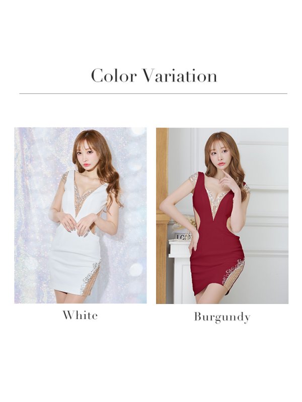 画像12: sugarオリジナルカラー☆XSサイズあり【IRMA/イルマ】ワンカラー/ サイドシアー/ ビジュー/ ショートスリーブ/ ストレッチ/ タイト/ ミニドレス/ キャバドレス【HC02】