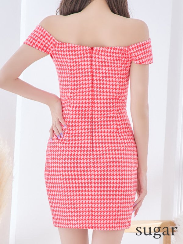 画像11: XSサイズあり【IRMA/イルマ】千鳥柄/ フロントジップ/ オフショル/ タイト/ ストレッチ/ ミニドレス/ キャバドレス【HC02】