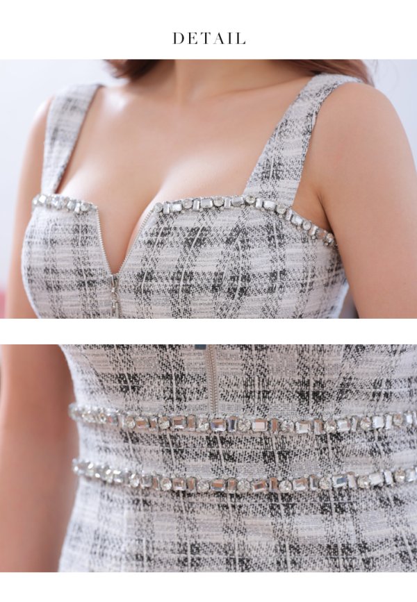 画像13: XSサイズあり【Glossy/グロッシー】バストジッパー/ ツイード/ ビジュー/ ノースリーブ/ ストレッチ/ タイト/ ミニドレス/ キャバドレス[OF08]