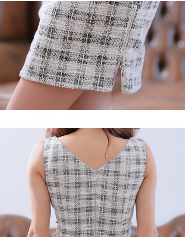 画像14: XSサイズあり【Glossy/グロッシー】バストジッパー/ ツイード/ ビジュー/ ノースリーブ/ ストレッチ/ タイト/ ミニドレス/ キャバドレス[OF08]