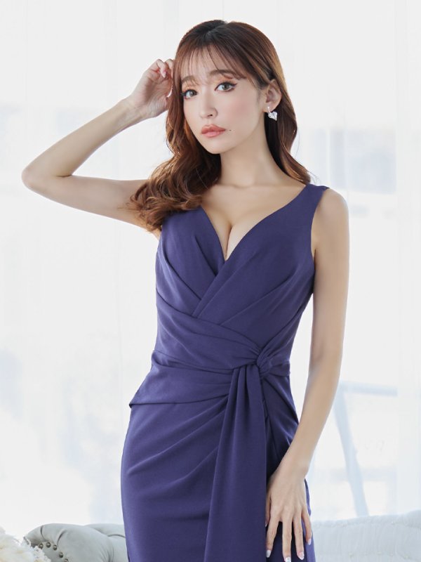 画像8: Lサイズあり【JEAN MACLEAN/ジャンマクレーン】シンプル/ ワンカラー/ ノースリーブ/ Vネック/ スリット/ タイト/ ロングドレス /キャバドレスlong[OF2A]