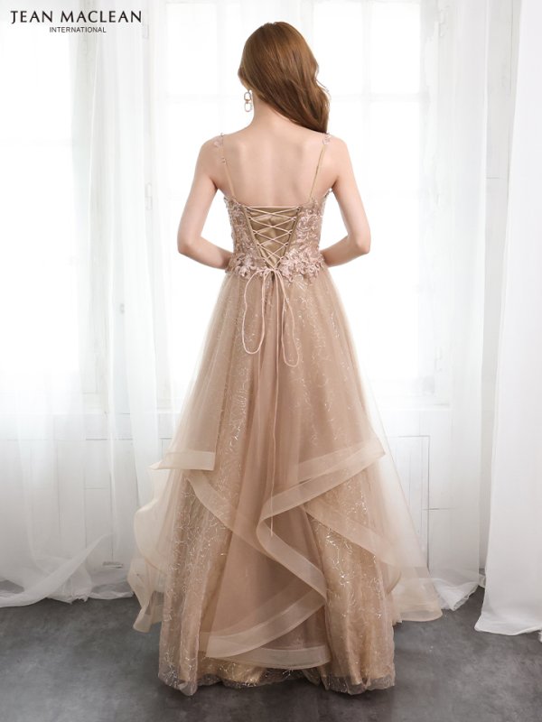 画像3: Lサイズあり【JEAN MACLEAN/ジャンマクレーン】刺繍/ チュール/ キャミソール/ Aライン/ フレア/ ロングドレス/ キャバドレス long[OF2A]