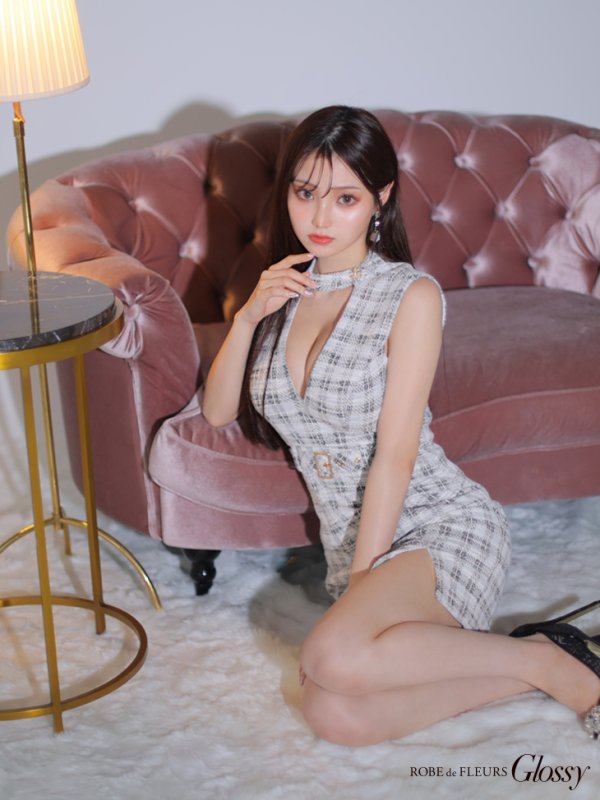 画像11: XS-Lサイズあり【Glossy/グロッシー】ツイード/ チョーカー風/ ベルト/ ノースリーブ/ タイト/ ミニドレス/ キャバドレス[OF08]