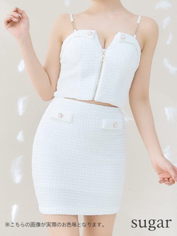 画像8: XSサイズあり【IRMA/イルマ】セットアップ/ ワッフル/ ニット/ フロントジップ/ キャミソール/ バックル/ タイト/ ミニドレス/ キャバドレス【HC02】