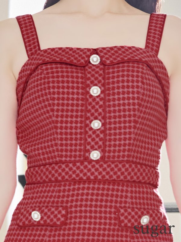 画像13: Lサイズあり【JEAN MACLEAN/ジャンマクレーン】ジャガード/ ボタン/ ストレッチ/ ノースリーブ/ タイト/ ミディアムドレス/ キャバドレス【HC02】