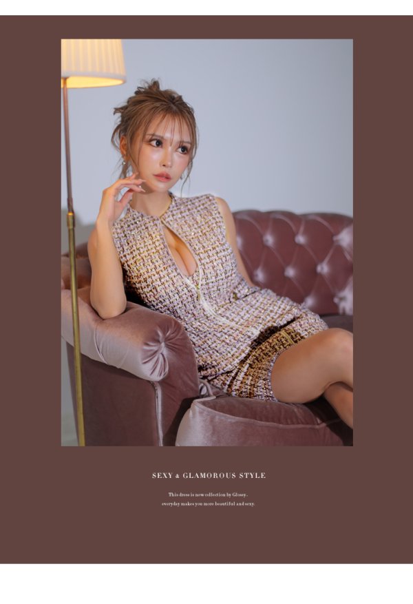 画像9: XSサイズあり【Glossy/グロッシー】ジッパー/ ニットツイード/ シンプル/ ノースリーブ/ ストレッチ/ タイト/ ミニドレス/ キャバドレス[OF08]