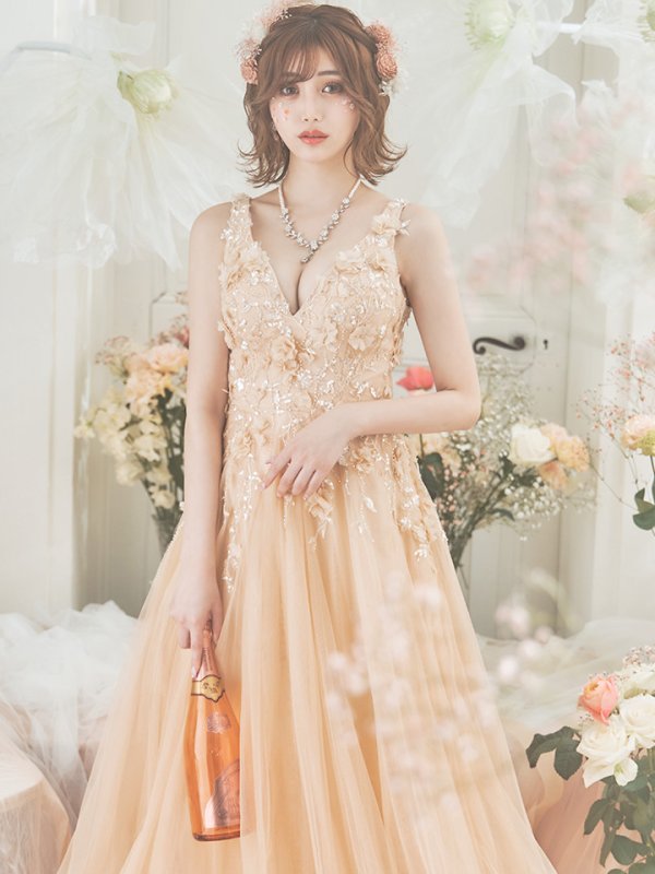 画像13: 【藤野みやび/関西コレクション着用】Lサイズあり【JEAN MACLEAN/ジャンマクレーン】ワンカラー/ 刺繍/ ネットレース/ ノースリーブ/ Aライン/ フレア/ ロングドレス/ キャバドレス long[OF2A]