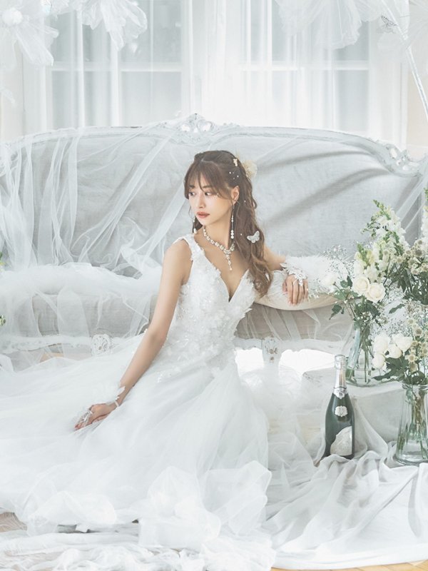 画像13: 【関西コレクション着用】Lサイズあり【JEAN MACLEAN/ジャンマクレーン】ワンカラー/ 刺繍/ ネットレース/ ノースリーブ/ Aライン/ フレア/ ロングドレス/ キャバドレス long[OF2A]