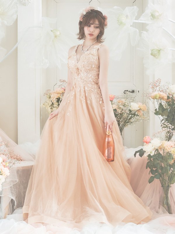 画像6: 【藤野みやび/関西コレクション着用】Lサイズあり【JEAN MACLEAN/ジャンマクレーン】ワンカラー/ 刺繍/ ネットレース/ ノースリーブ/ Aライン/ フレア/ ロングドレス/ キャバドレス long[OF2A]