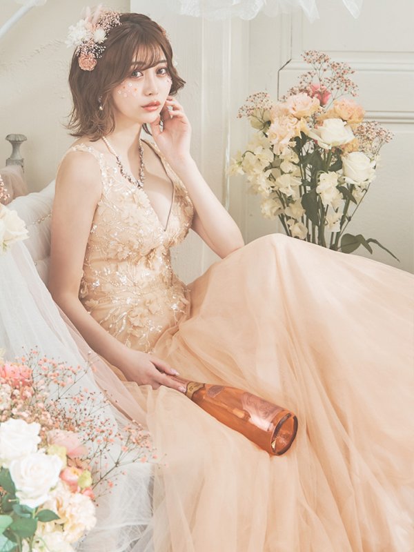 画像8: 【藤野みやび/関西コレクション着用】Lサイズあり【JEAN MACLEAN/ジャンマクレーン】ワンカラー/ 刺繍/ ネットレース/ ノースリーブ/ Aライン/ フレア/ ロングドレス/ キャバドレス long[OF2A]