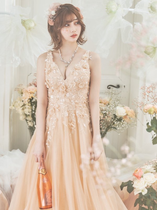 画像9: 【藤野みやび/関西コレクション着用】Lサイズあり【JEAN MACLEAN/ジャンマクレーン】ワンカラー/ 刺繍/ ネットレース/ ノースリーブ/ Aライン/ フレア/ ロングドレス/ キャバドレス long[OF2A]