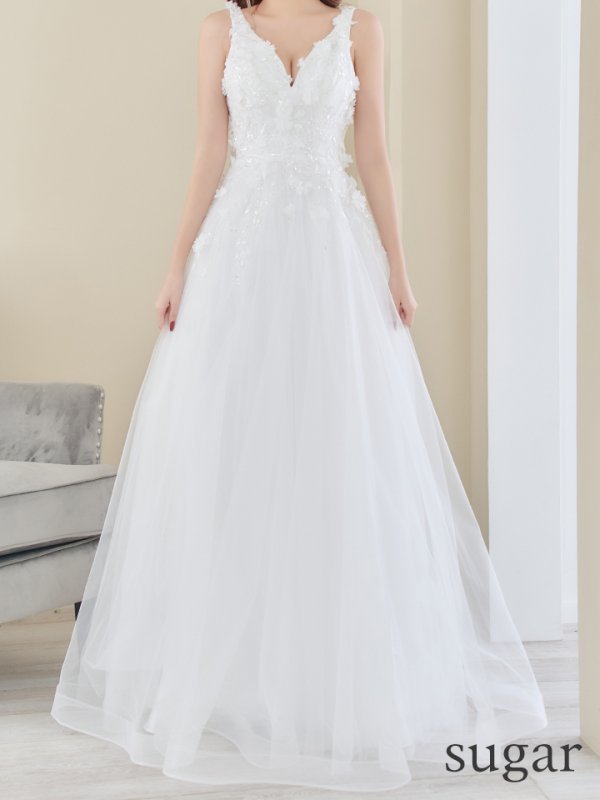 画像14: Lサイズあり【JEAN MACLEAN/ジャンマクレーン】ワンカラー/ 刺繍/ ネットレース/ ノースリーブ/ Aライン/ フレア/ ロングドレス/ キャバドレス long[OF2A]