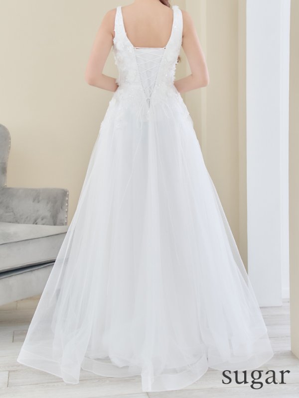 画像15: Lサイズあり【JEAN MACLEAN/ジャンマクレーン】ワンカラー/ 刺繍/ ネットレース/ ノースリーブ/ Aライン/ フレア/ ロングドレス/ キャバドレス long[OF2A]