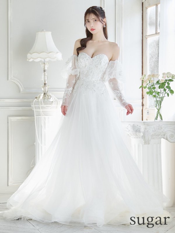 画像11: Lサイズあり【JEAN MACLEAN/ジャンマクレーン】ベア/ オフショル/ 2way/ パフスリーブ/ 袖あり/ ビーズ刺繍/ ネット/ レース/ プリンセス/ ロングドレス/ キャバドレス long[OF2A]