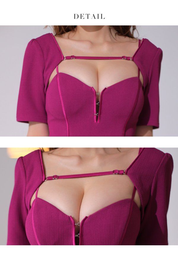 画像25: XSサイズあり【Glossy/グロッシー】ワンカラー/ 2WAY/ ストレッチ/ 無地/ ワンピース/ タイト/ ミニドレス/ キャバドレス[OF08]