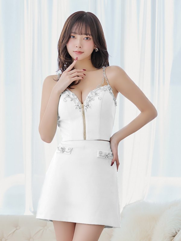 画像6: sugarオリジナルカラー・XSサイズあり【IRMA/イルマ】セットアップ/ ワンカラー/ ビジュー/ フロントボタン/ 台形スカート/ ミニドレス/ キャバドレス【HC02】