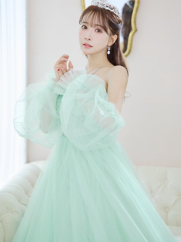 画像7: Lサイズあり【JEAN MACLEAN/ジャンマクレーン】2way/ ベア/ オフショル/ パフスリーブ/ 袖あり/ 長袖/ ビーズ刺繍/ ネット/ レース/ プリンセス/ ロングドレス/ キャバドレス long[OF2A]