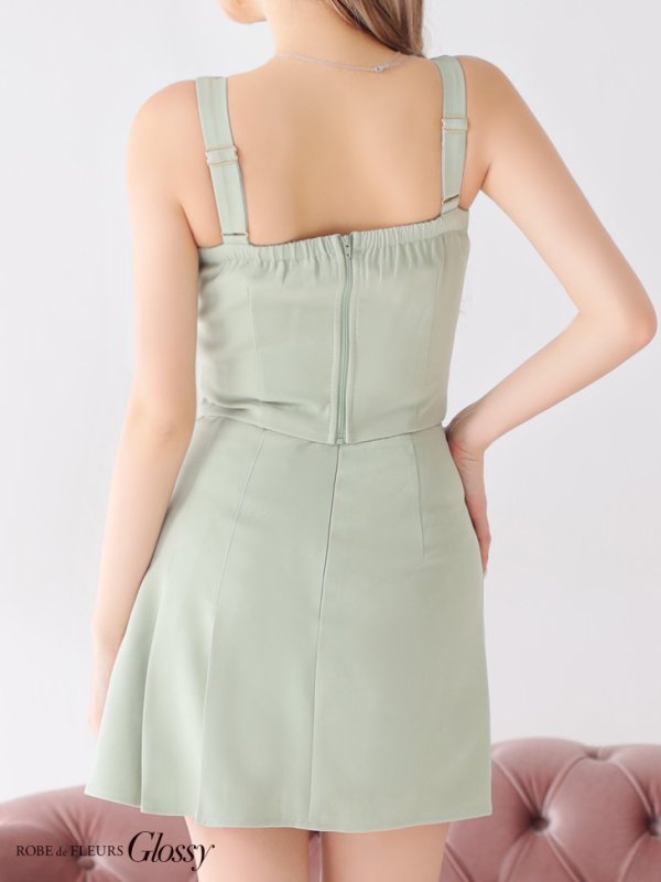 画像9: XSサイズあり【Glossy/グロッシー】ベルトデザイン/ サイドプリーツ/ ノースリーブ/ フレア/ セットアップ/ ミニドレス/ キャバドレス[OF08]