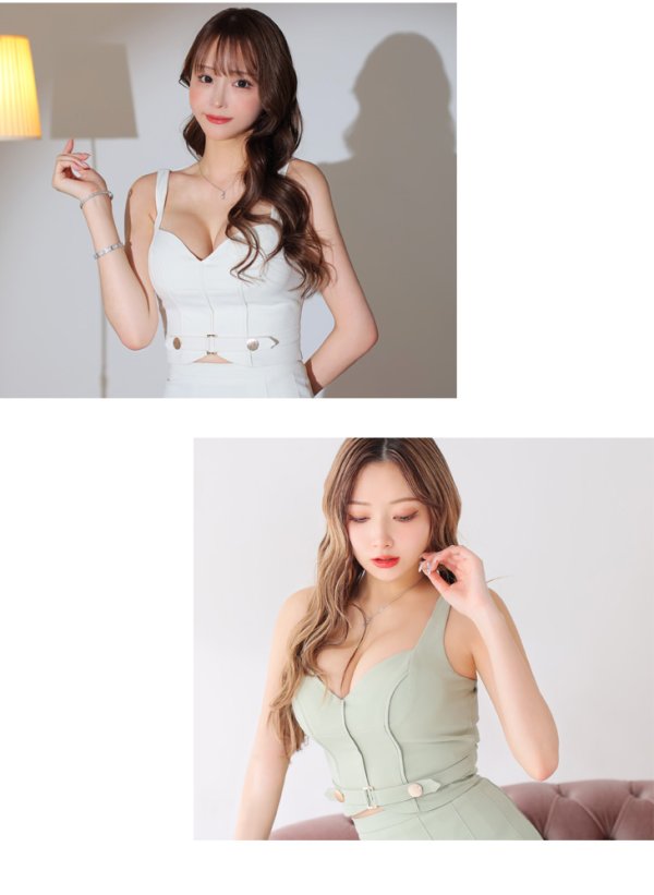 画像12: XSサイズあり【Glossy/グロッシー】ベルトデザイン/ サイドプリーツ/ ノースリーブ/ フレア/ セットアップ/ ミニドレス/ キャバドレス[OF08]