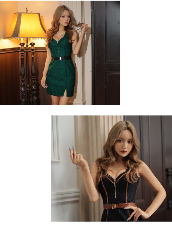 画像15: XSサイズあり【Glossy/グロッシー】カラーパイピング/ フロントジッパー/ ノースリーブ/ ワンカラー/ タイト/ ミニドレス/ キャバドレス[OF08]