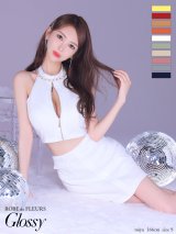 XSサイズあり【ROBE de FLEURS Glossy/ローブ・ド・フルール グロッシー】フロントジッパー/ リブニット/ アメリカンスリーブ/ 無地/ ワンカラー/ タイト/ セットアップ/ ミニドレス/ キャバドレス[OF2]