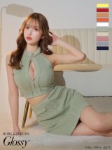 XSサイズあり【ROBE de FLEURS Glossy/ローブ・ド・フルール グロッシー】フロントジッパー/ リブニット/ アメリカンスリーブ/ 無地/ ワンカラー/ タイト/ セットアップ/ ミニドレス/ キャバドレス[OF2]