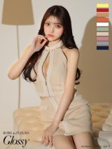 XSサイズあり【ROBE de FLEURS Glossy/ローブ・ド・フルール グロッシー】フロントジッパー/ リブニット/ アメリカンスリーブ/ 無地/ ワンカラー/ タイト/ セットアップ/ ミニドレス/ キャバドレス[OF2]