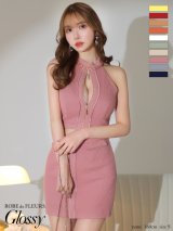 XSサイズあり【ROBE de FLEURS Glossy/ローブ・ド・フルール グロッシー】フロントジッパー/ リブニット/ アメリカンスリーブ/ 無地/ ワンカラー/ タイト/ セットアップ/ ミニドレス/ キャバドレス[OF2]