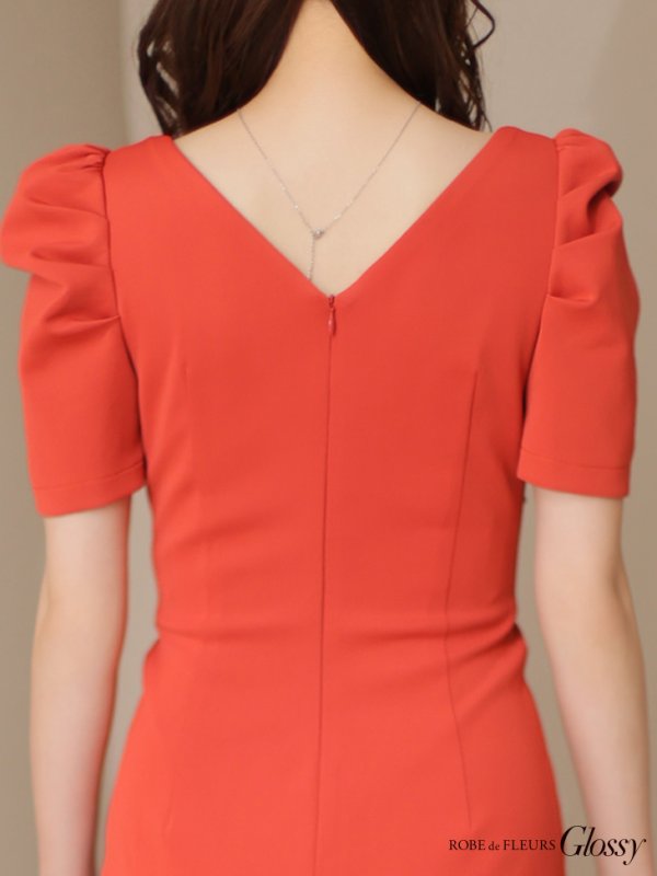 画像17: XSサイズあり【Glossy/グロッシー】フロントジップ/ パフスリーブ/ ストレッチ/ 無地/ ワンカラー/ タイト/ ミニドレス/ キャバドレス[OF08]