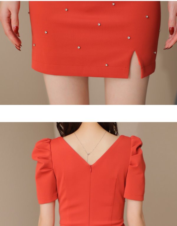 画像19: XSサイズあり【Glossy/グロッシー】フロントジップ/ パフスリーブ/ ストレッチ/ 無地/ ワンカラー/ タイト/ ミニドレス/ キャバドレス[OF08]