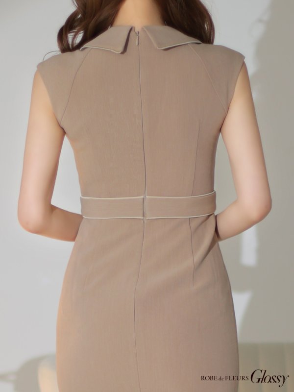 画像16: XSサイズあり【Glossy/グロッシー】ジャケット風襟デザイン/ ノースリーブ/ ボタン/ ベルト/ 無地/ タイト/ カジュアル/ ミニドレス/ キャバドレス[OF08]