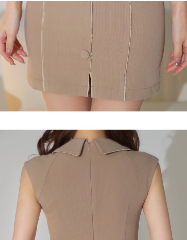 画像18: XSサイズあり【Glossy/グロッシー】ジャケット風襟デザイン/ ノースリーブ/ ボタン/ ベルト/ 無地/ タイト/ カジュアル/ ミニドレス/ キャバドレス[OF08]