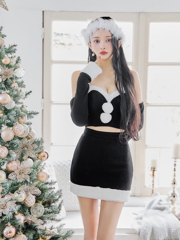 画像9: 【一部予約商品/11月中旬発送予定】【サンタコス 5点セット】【XS-Lサイズ/3カラー】オフショルダーロングスリーブセットアップサンタコスプレ[OF01]