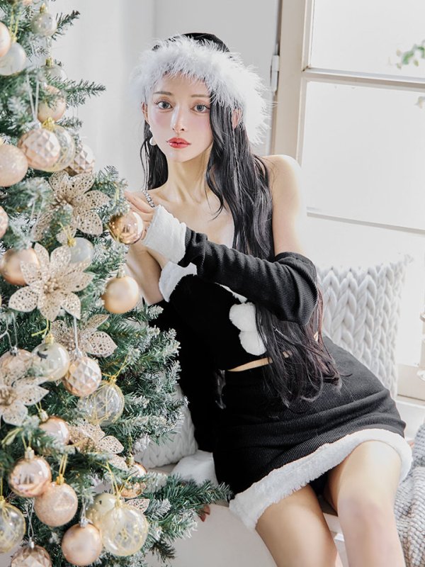 画像12: 【一部予約商品/11月中旬発送予定】【サンタコス 5点セット】【XS-Lサイズ/3カラー】オフショルダーロングスリーブセットアップサンタコスプレ[OF01]