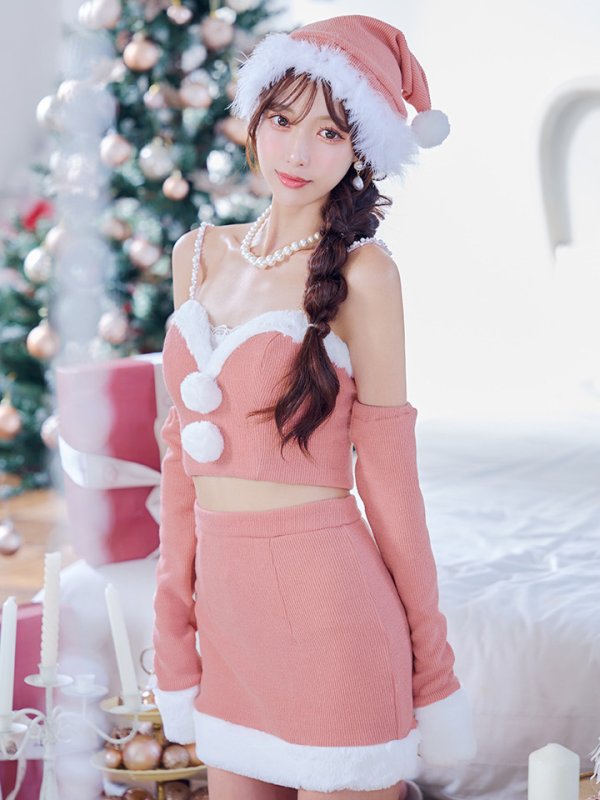 画像3: 【即日発送】【サンタコス 5点セット】【XS-Lサイズ/3カラー】オフショルダーロングスリーブセットアップサンタコスプレ[YMT]