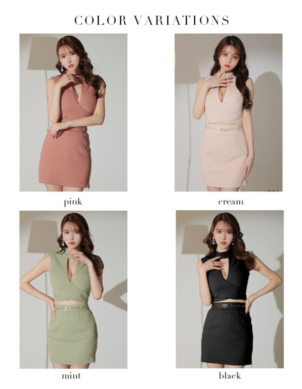 画像15: XSサイズあり【Glossy/グロッシー】シンプル/ バストカット/ リブニット/ ノースリーブ/ ワンカラー/ タイト/ セットアップ/ ミニドレス/ キャバドレス[OF08]